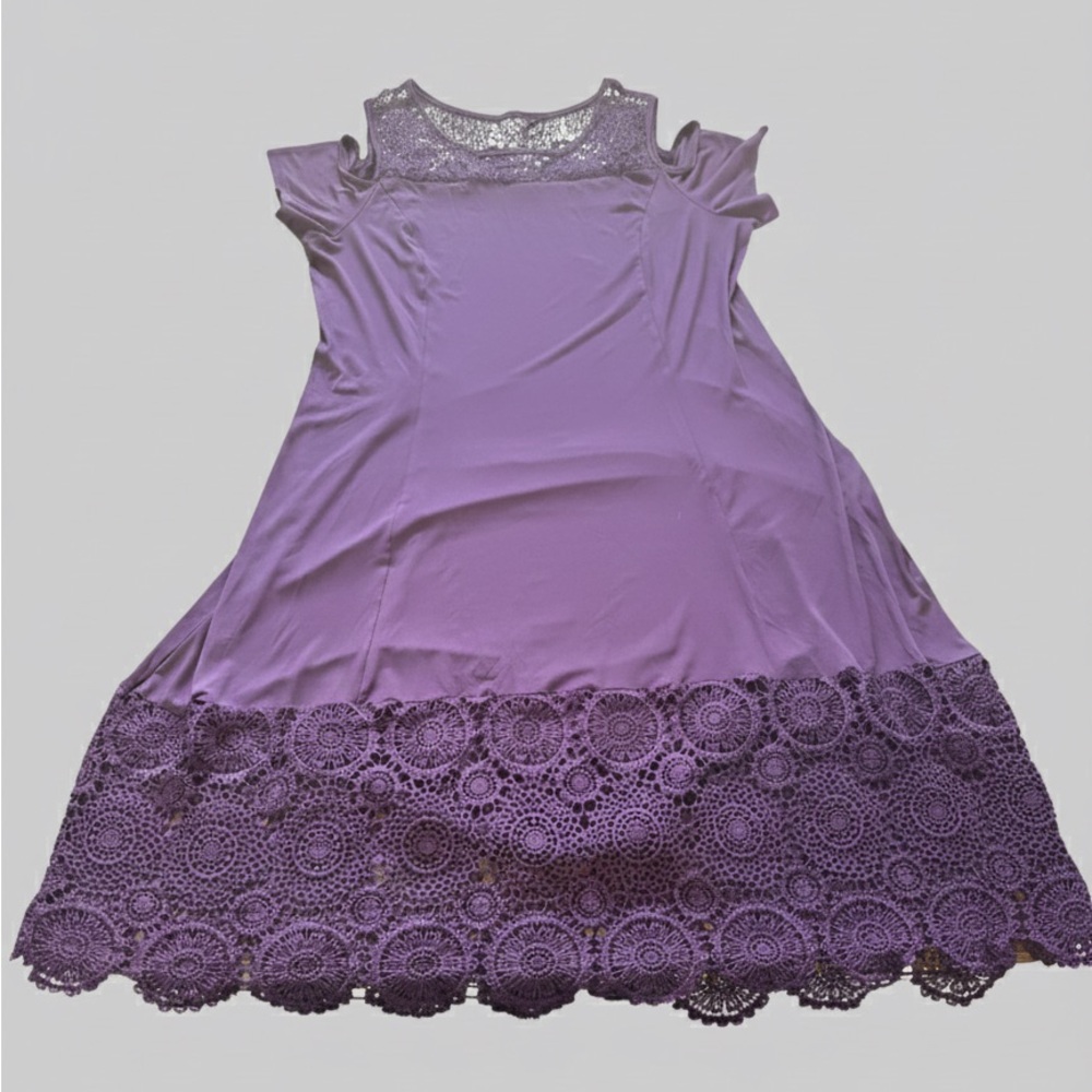 Purple Lace Cold Shoulder Fit & Flare Dress 3X Goth Romantic - Picture 2 of 5